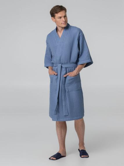 Халат вафельный мужской Boho Kimono, синий, размер XL (52-54)