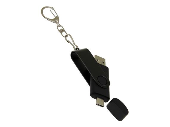 USB 2.0- флешка на 32 Гб с поворотным механизмом и дополнительным разъемом Type-C