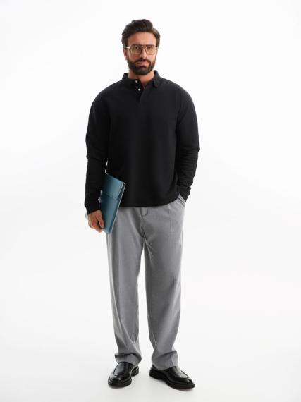 Рубашка поло оверсайз с длинным рукавом Heritage, черная, размер XXL