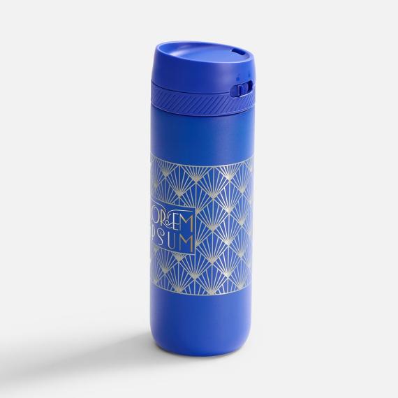 Термостакан X1 с цветной кнопкой, синий с оранжевым